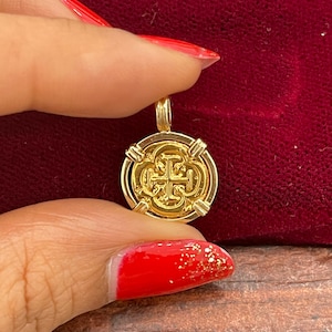 Mini Atocha shipwreck treasure Mel fisher gold coin pendant handmade with 14kt solid gold