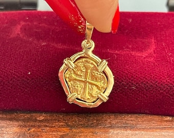 Very cute Atocha shipwreck treasure Mel fisher gold coin pendant handmade with 14kt solid gold