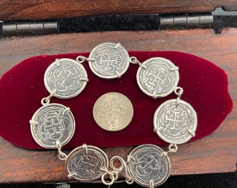 Atocha shipwreck treasure Mel fisher silver coin bracelet 7” long