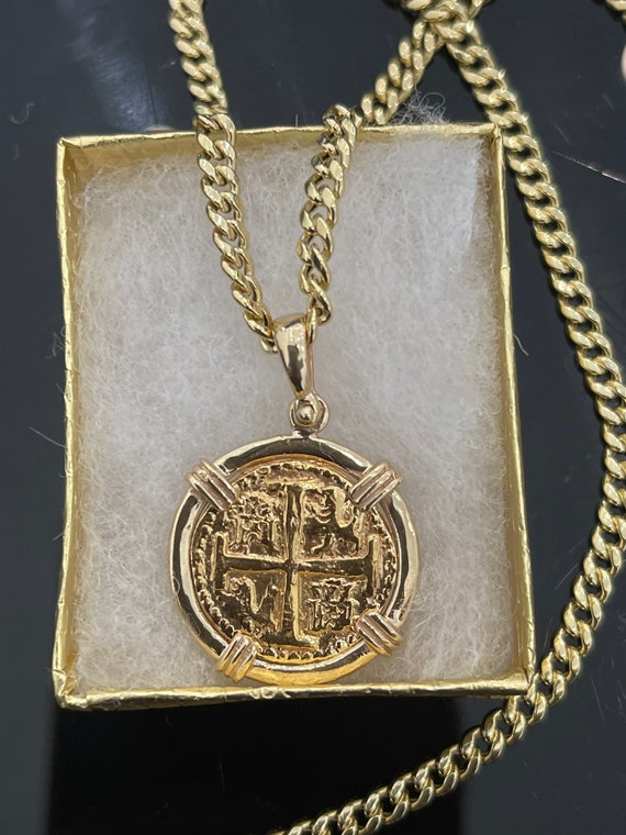 14k Solid Atocha Gold Coin Pendant With 22 Long 10k Gold Chain