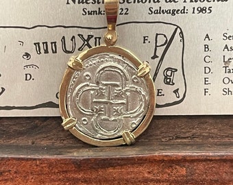 Atocha Shipwreck Silver Coin Pendant: 14k Gold Bezel, Mel Fisher Treasure