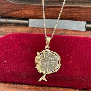 Atocha Shipwreck Silver Coin Pendant: 14k Gold Mermaid Bezel, Sterling Chain
