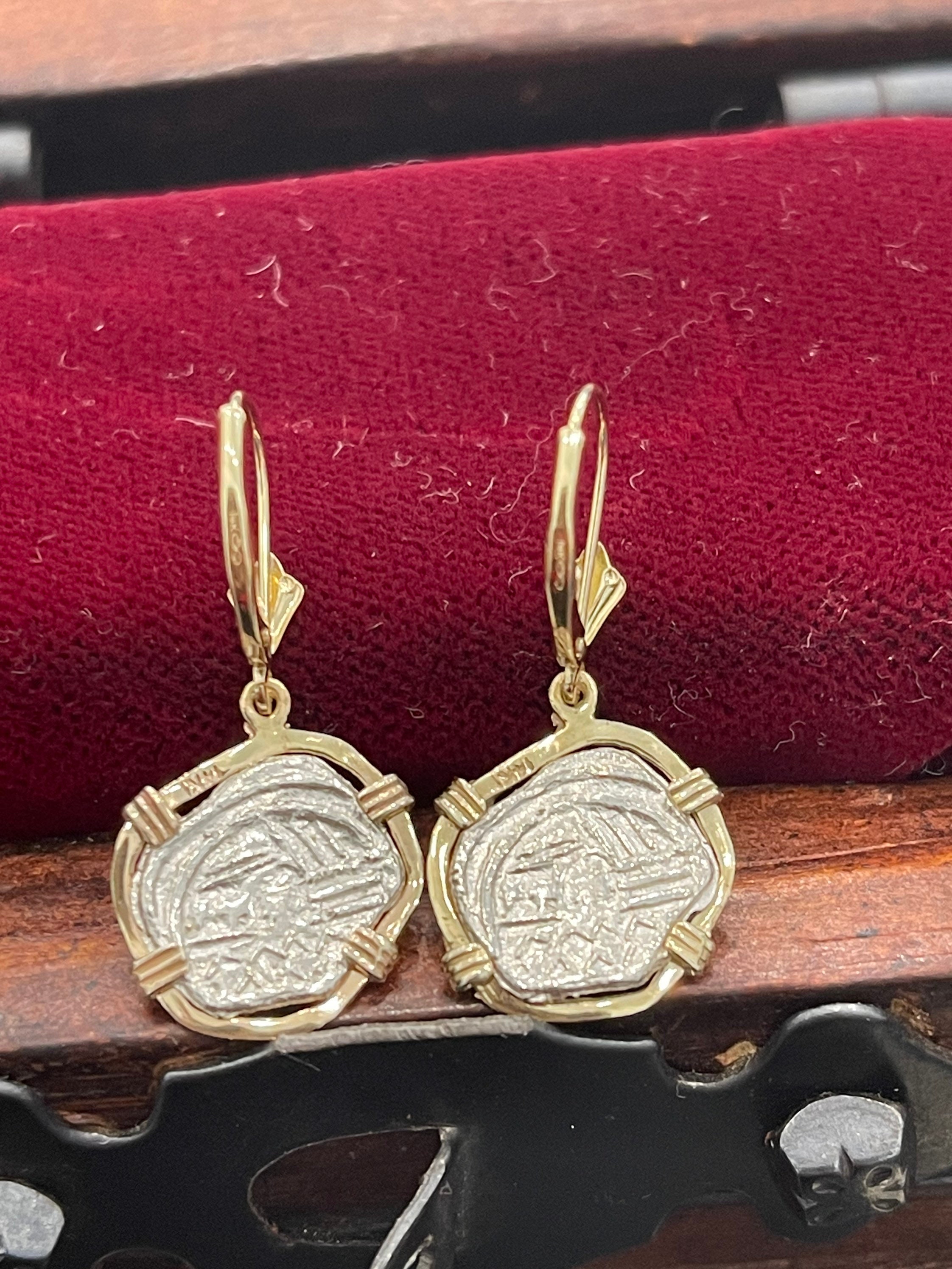 Atocha Sunken Treasure 1 Reale Silver Coin Earrings - Handmade, Dangle Style, New With Tags