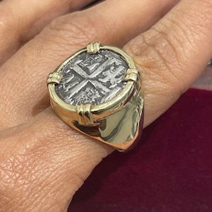 Atocha Shipwreck Silver Coin Ring: Handmade 14kt Gold Bezel