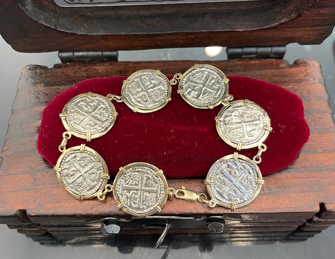Atocha Shipwreck Treasure Mel Fisher Silver Coin Bracelet in 14k Gold ...