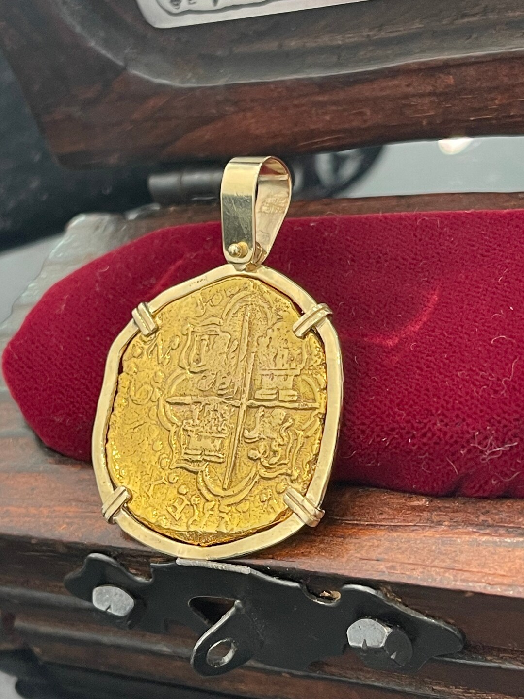 14k Solid Heavy Atocha Gold Coin Pendant Etsy