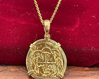 Mens Treasure Coin Pendant 14k Gold Atocha Shipwreck Coin Pendant