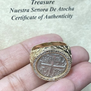 Handmade Atocha Shipwreck Silver Coin Ring: 10k Gold & White Crystals