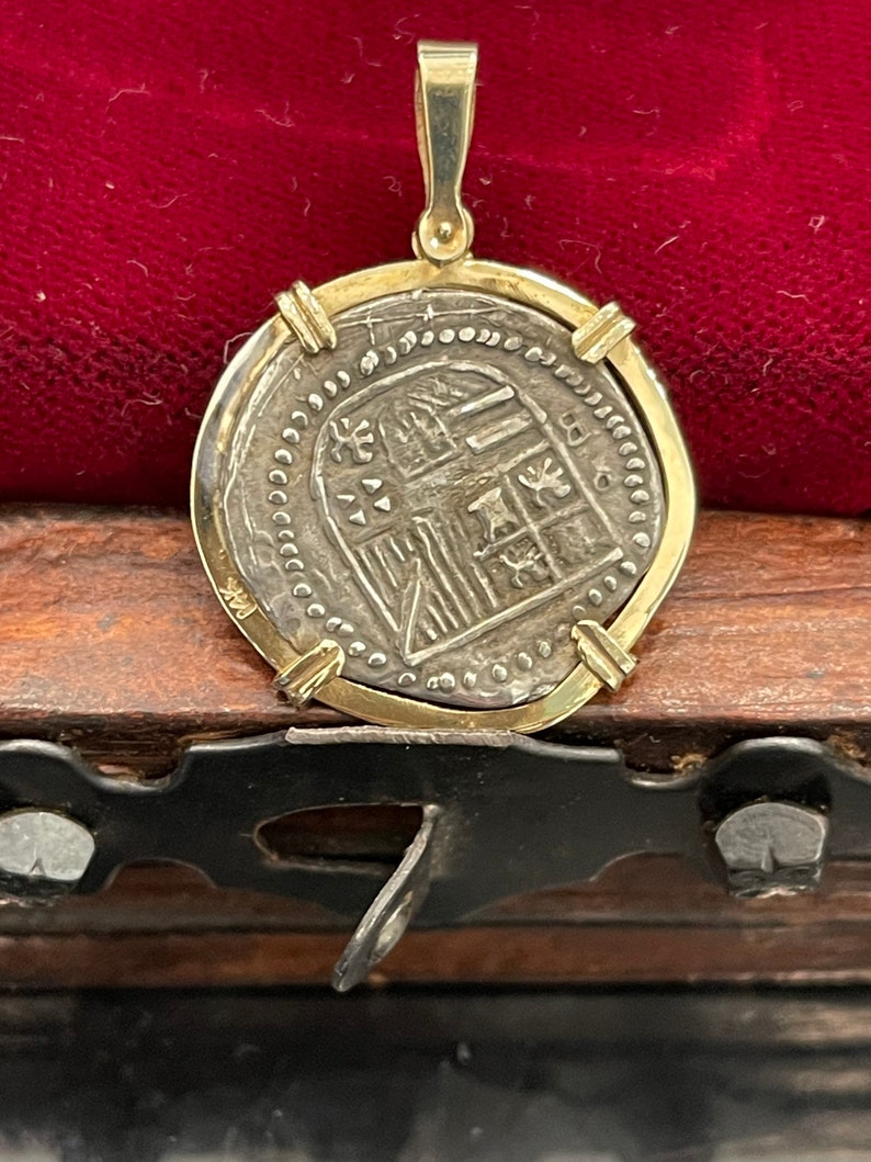 Atocha Shipwreck Treasure Mel fisher silver coin pendant in 14k gold bezel image 3