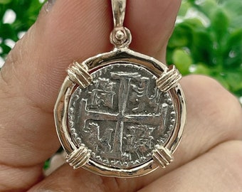 Atocha Shipwreck Silver Coin Pendant: 14k Gold Bezel, Mel Fisher Treasure