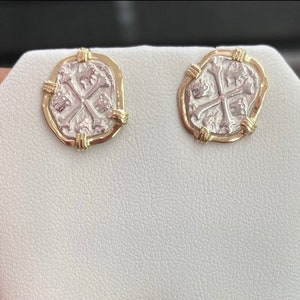 Atocha mini coin studs in 14kt solid gold bezel