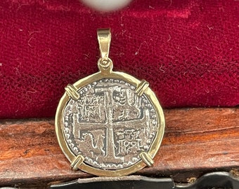 Atocha Shipwreck Silver Coin Pendant: 14k Gold Bezel, Mel Fisher Treasure