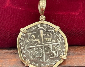 Atocha Shipwreck Silver Coin Pendant: 14k Gold Bezel, Mel Fisher Treasure