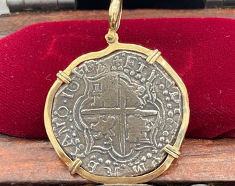 Atocha Shipwreck Silver Coin Pendant: Mel Fisher Treasure, 14k Gold Bezel