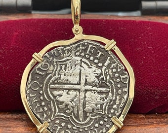 Atocha Shipwreck Silver Coin Pendant: Mel Fisher Treasure, 14k Gold Bezel
