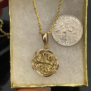 14kt Real Solid Gold Atocha Coin Pendant With 10kt Real Gold Rope Chain ...