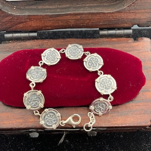 Handmade Recreation ofAtocha Shipwreck Silver Coin Bracelet, 7" Mel Fisher Treasure