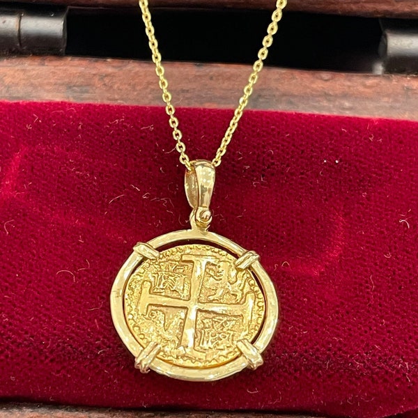 14k Atocha shipwreck treasure Mel fisher gold coin pendant with 14k gold chain  20” long