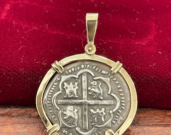 Atocha Shipwreck Silver Coin Pendant: Mel Fisher Treasure, 14k Gold Bezel