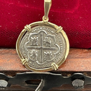 Atocha Shipwreck Treasure Mel fisher silver coin pendant in 14k gold bezel image 1