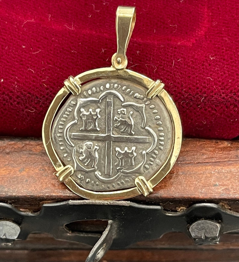 Atocha Shipwreck Treasure Mel fisher silver coin pendant in 14k gold bezel image 1