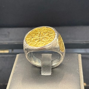 Atocha Schiffswrack Schatz Mel Fisher Silber Münzring mit 24k Vergoldung auf den Münzen