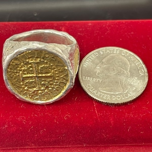 Handmade Atocha Silver Coin Ring: 24k Gold Plated Treasure