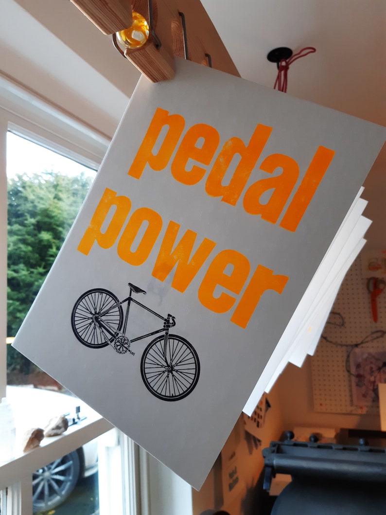 Limited Edition Handmade Letterpress Print Pedal Power