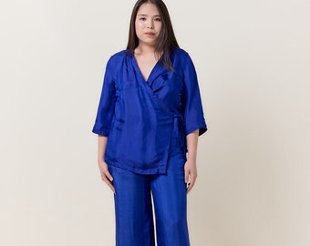 Chemise cache-cœur kimono/Cadeau pour elle/Chemise pour événement/Chemise en soie