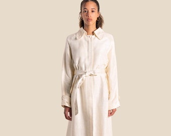 Trench coat Raglan sleeves / Trenchcoat linen / White trench coat