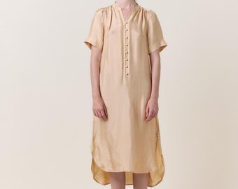 Summer dress/Gift for her/Shirt Dress/Silk dress/ Buttons down dress / Beige dress