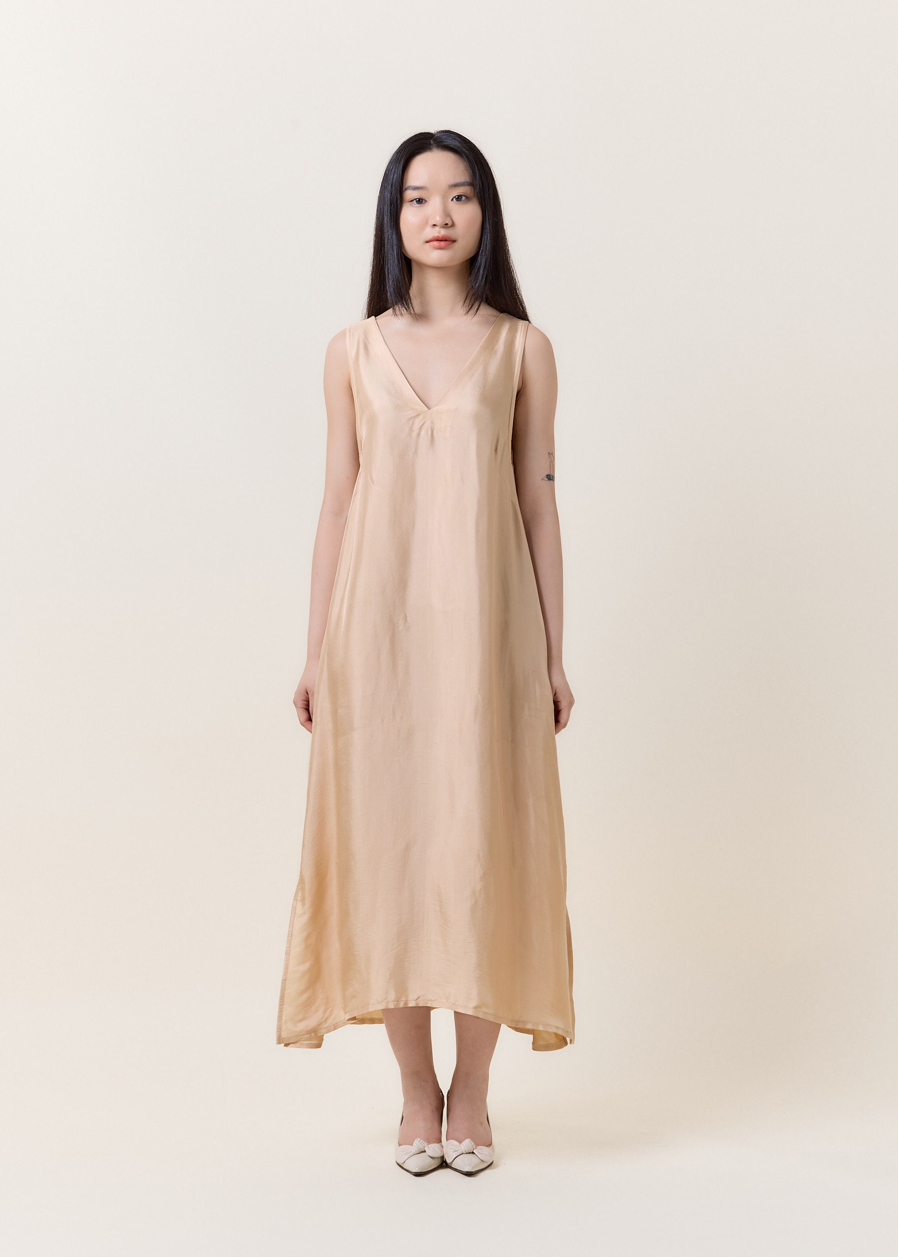 Dress Simple Slim V-neck Sleeveless Bow Maxi Dress