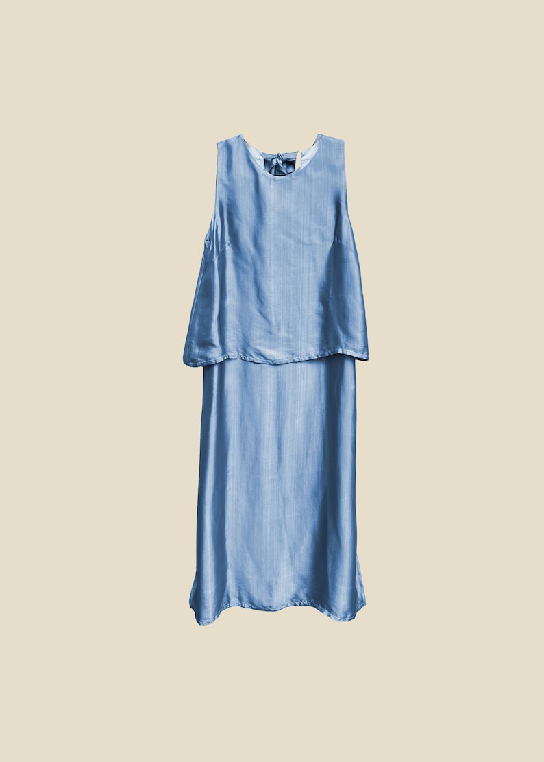 Summer dress/Gift for her/Silk dress/ Bow dress Blue Ice