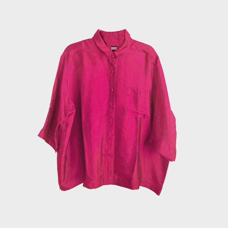 Unisex oversize silk shirt /Silk Blouse / Silk button down shirt / Silk top / Basic silk shirt / Office lady silk top / Work shirt / Magenta image 7