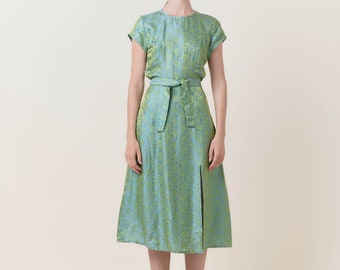 Summer dress/Gift for her/Silk dress/ Belted dress / Green pastel dress/ Formal Dress