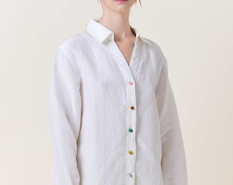 Linen shirt / Linen Blouse / Button down shirt / Linen top / Basic shirt / Office lady silk top / Work shirt