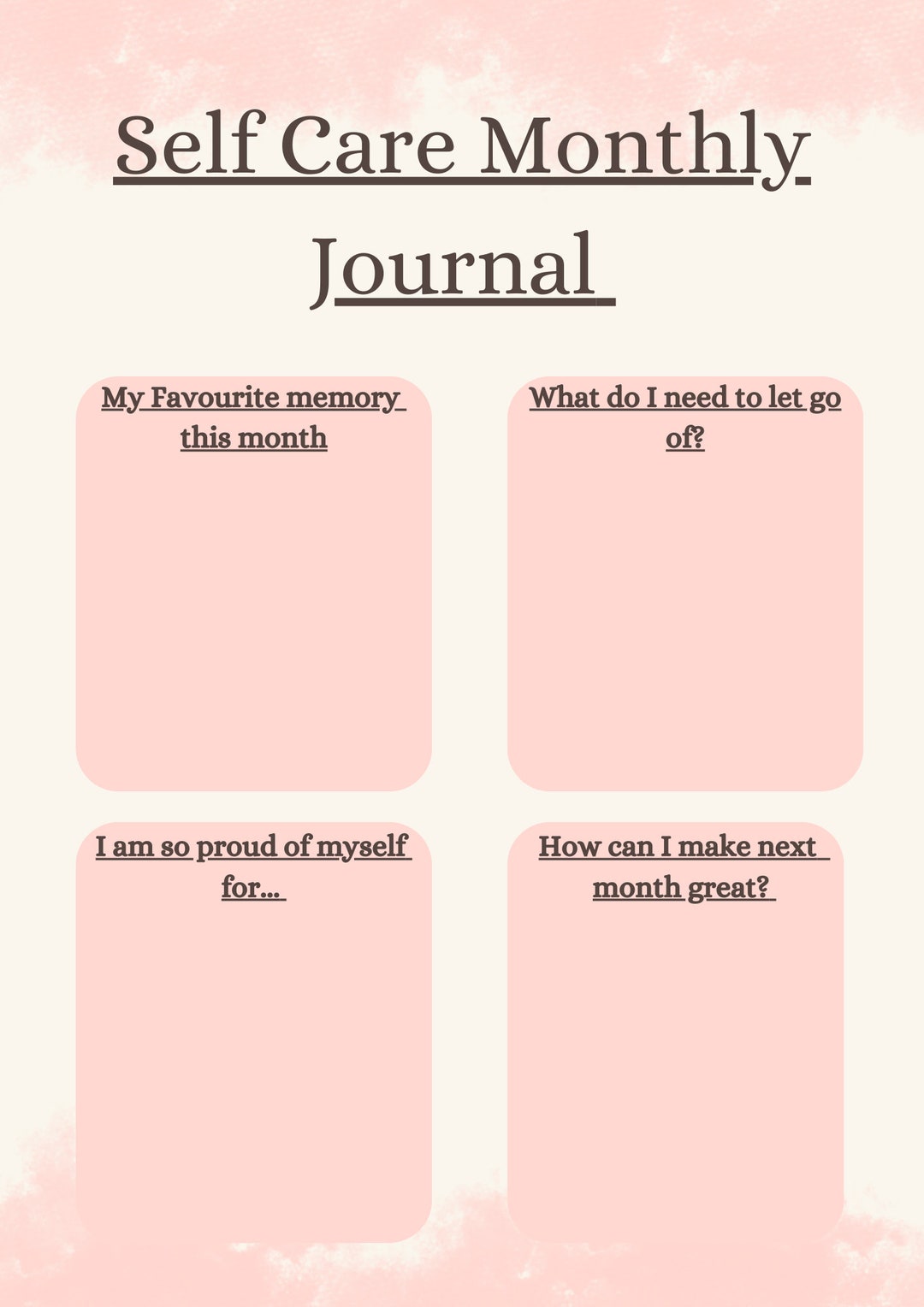 Self Care Monthly Journal - Etsy