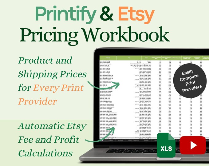 Printify Etsy Profit Pricing Calculator Excel Workbook USA, Print on Demand Profit Tool, Instant