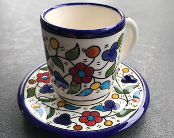 Espresso-Tasse, Mokka, Kaffeetasse, Kaffeebecher, Kaffeeservice mit handgemaltem Blumen-Muster, Kaffee-Set, Tafelservice