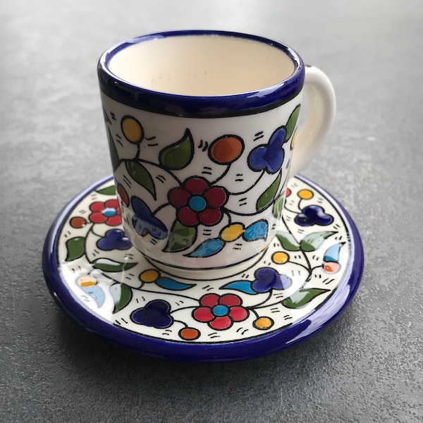 Espresso-Tasse, Mokka, Kaffeetasse, Kaffeebecher, Kaffeeservice mit handgemaltem Blumen-Muster, Kaffee-Set, Tafelservice