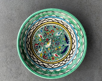 Bol turquoise avec motif floral, bol en céramique, bol à céréales, bol à soupe, bohème