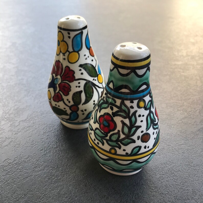 Turquoise salt shaker ceramic floral design boho handmade Etsy