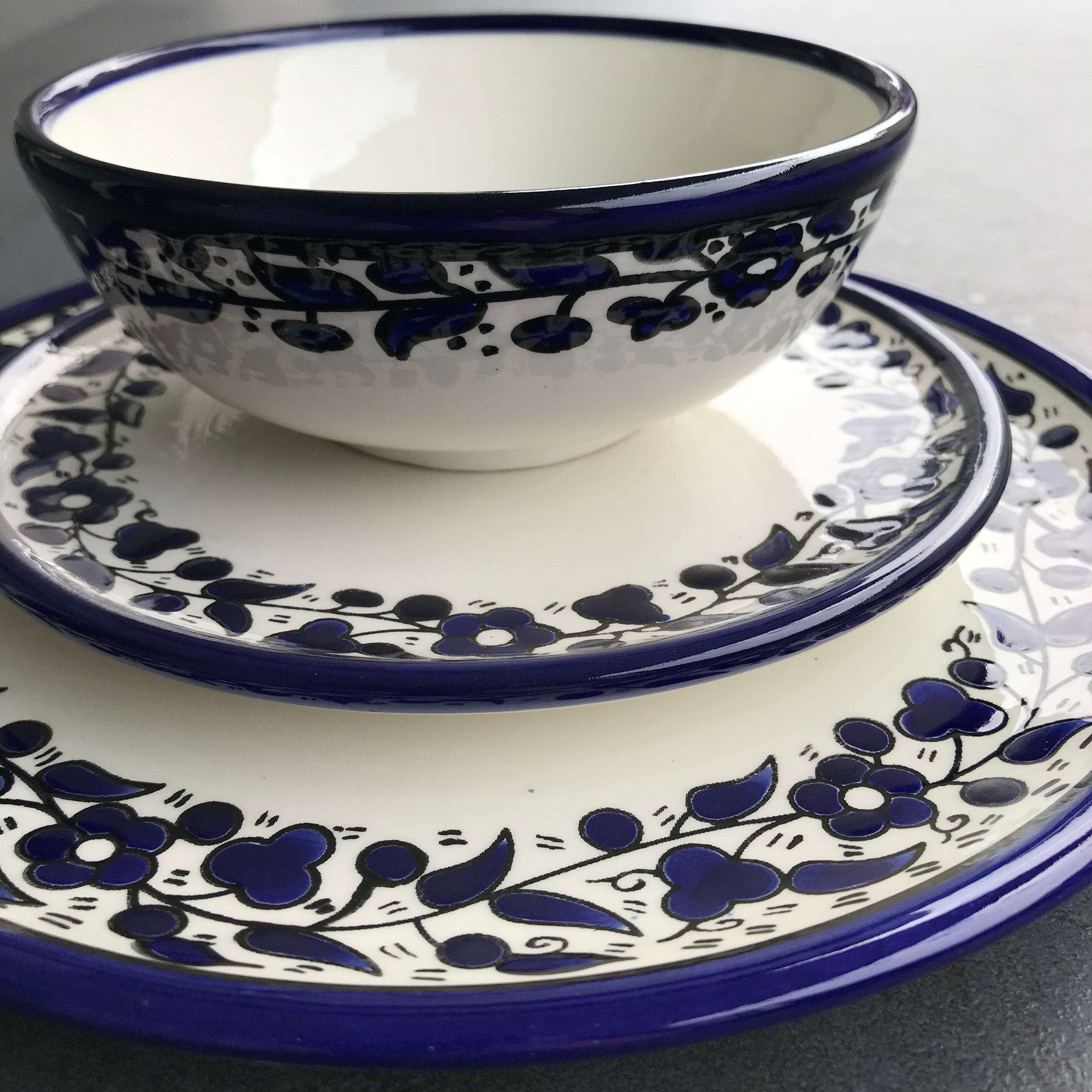 Crockery Set With Hand-painted Blue and White Flowers, Table