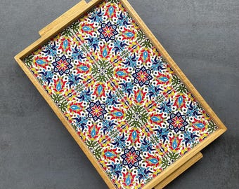 Oriental serving tray, serving plate made of walnut wood