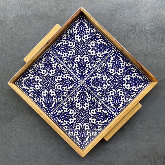 Artistic walnut tile serving tray