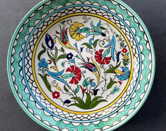 Large Turquoise Fruit Bowl with Oriental Floral Detail Salad Bowl Serving Bowl Dinnerware Table Decor Center Piece Boho 30cm