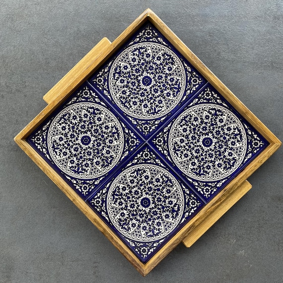 Unique tray with tile decor wood