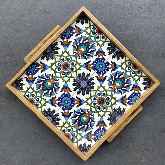 Handmade tile tray made of walnut wood