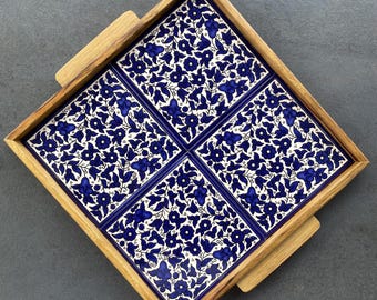 Unique wooden tray with tile decor