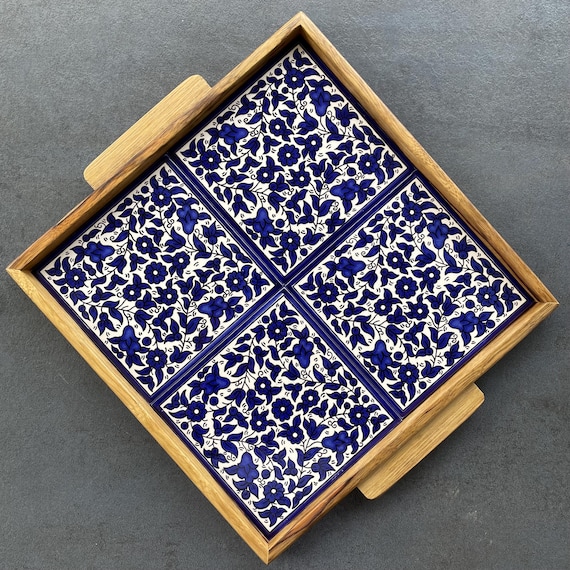 Unique tray with tile decor wood